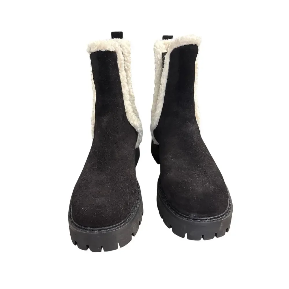 MIchael Kors Black Fur Trimmed Pull On Boots Sz 9